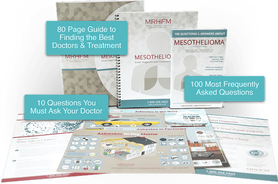 packet of books, guides, and informational flyers on various mesothelioma topics