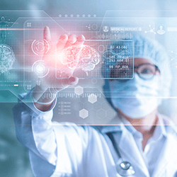 a doctor reviewing digital health records and images